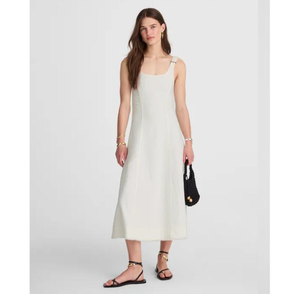 NWOT Madewell Denim Scoopneck Midi Dress in Pure White Wash XS
